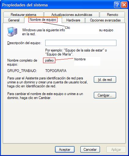 Nombre equipo en Windows XP